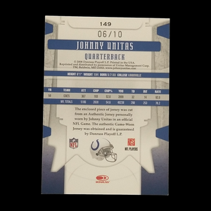 2008 Leaf Limited Johnny Unitas Game Worn Jersey Patch Serial # /10
