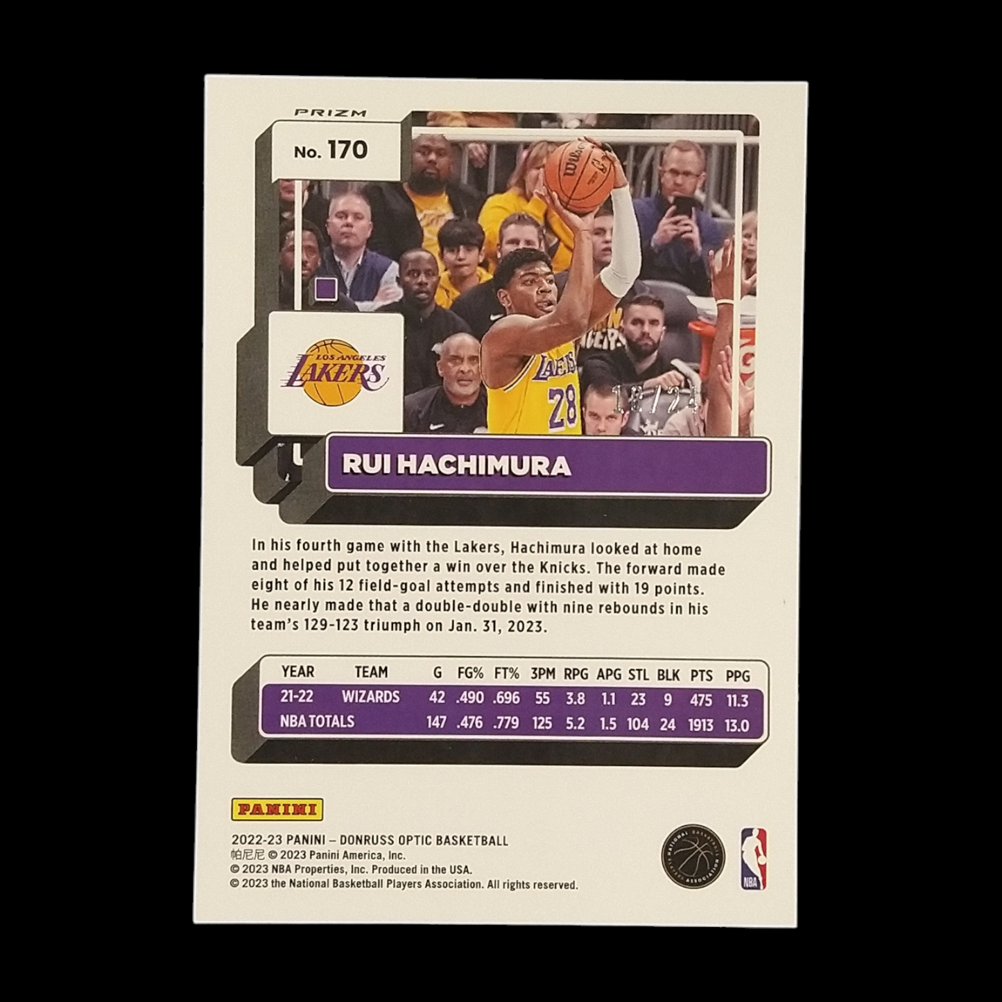 2022-23 Panini Donruss Optic Rui Hachimura Blue Mojo Prizm /24