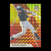 Load image into Gallery viewer, 2021 Panini Mosaic Buster Posey Red Yellow Fire Prizm /64