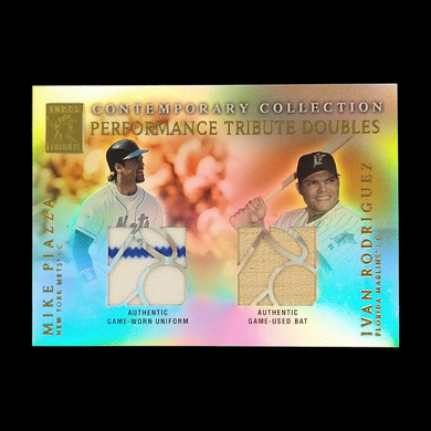 2003 Topps Tribute Mike Piazza & Ivan Rodriguez Jersey Bat Relic
