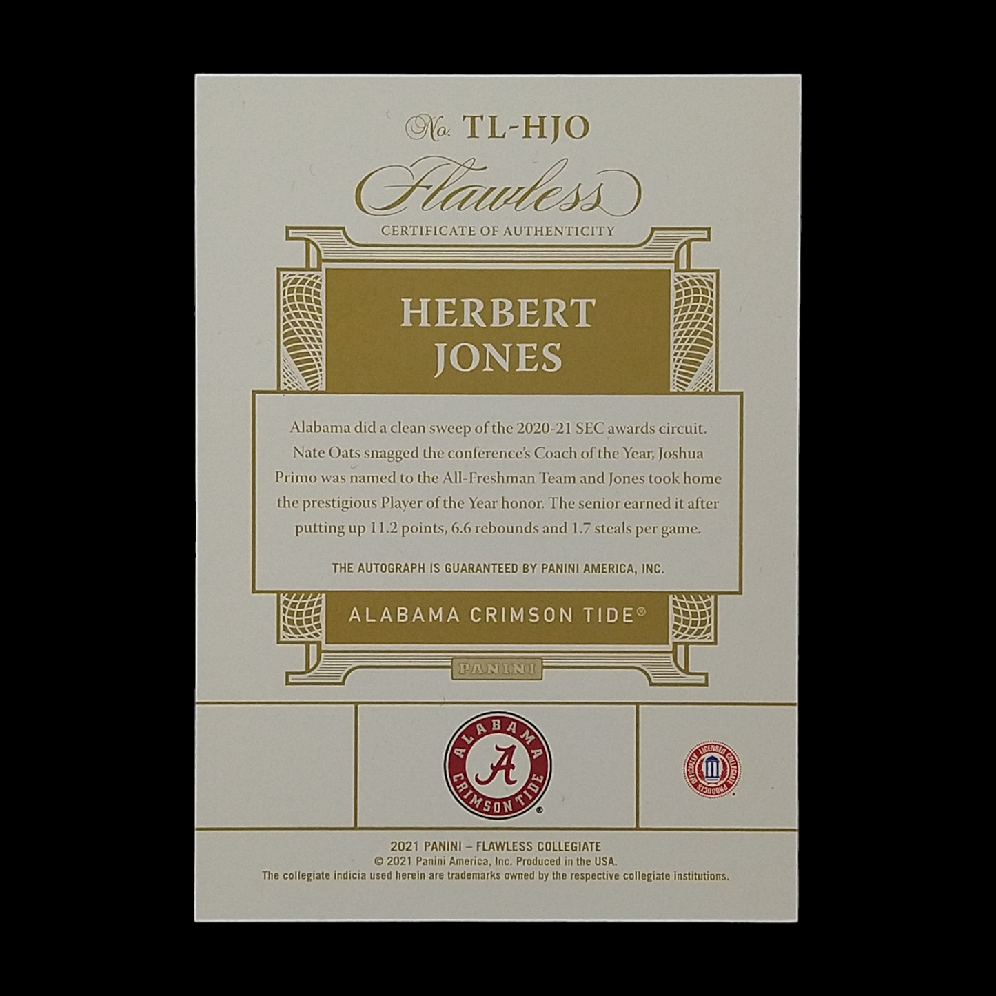 2021-22 Panini Flawless Herbert Jones Rookie Autograph /25