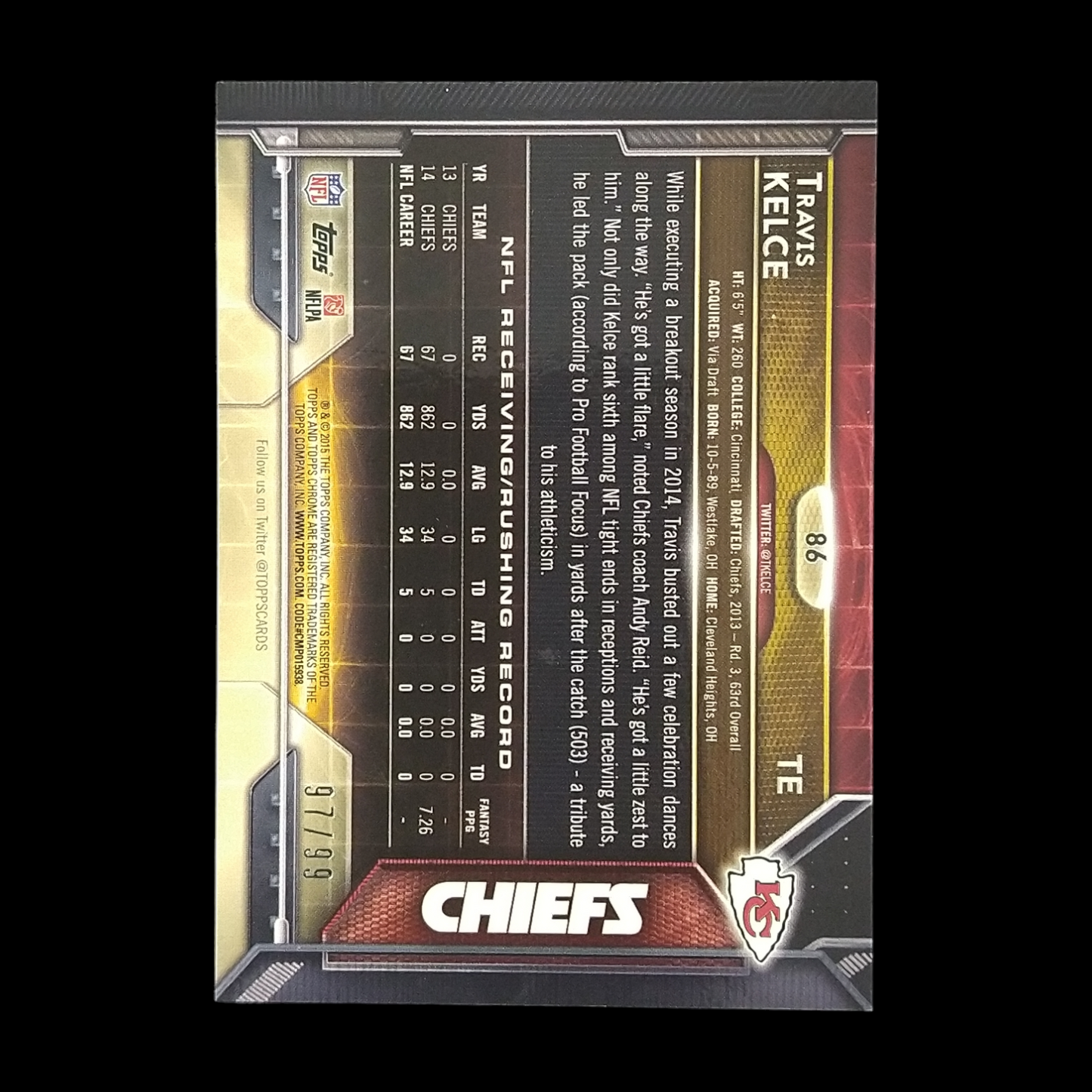 2015 Topps Chrome Travis Kelce Refractor /99