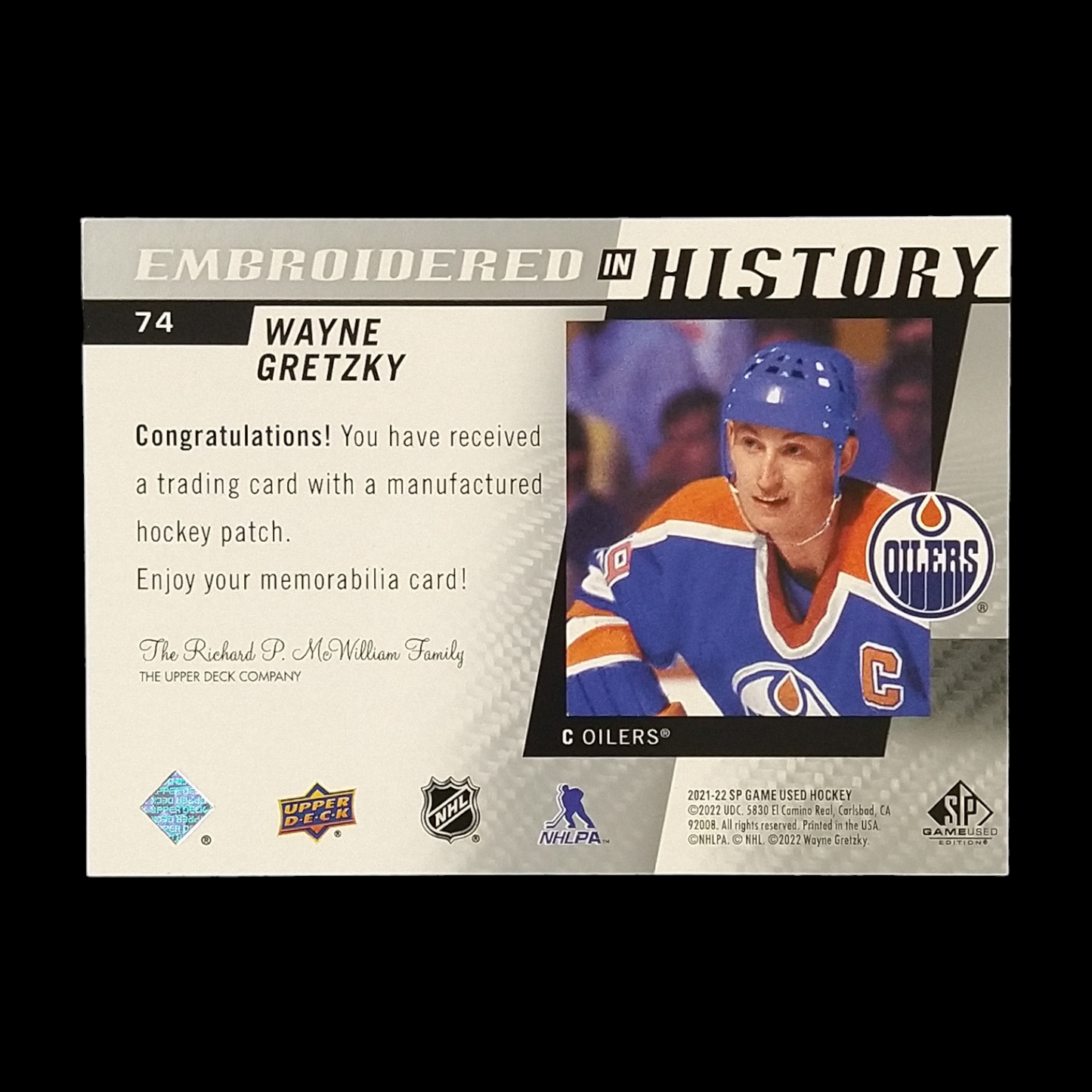2021-22 Upper Deck SP Game Used Wayne Gretzky History Patch