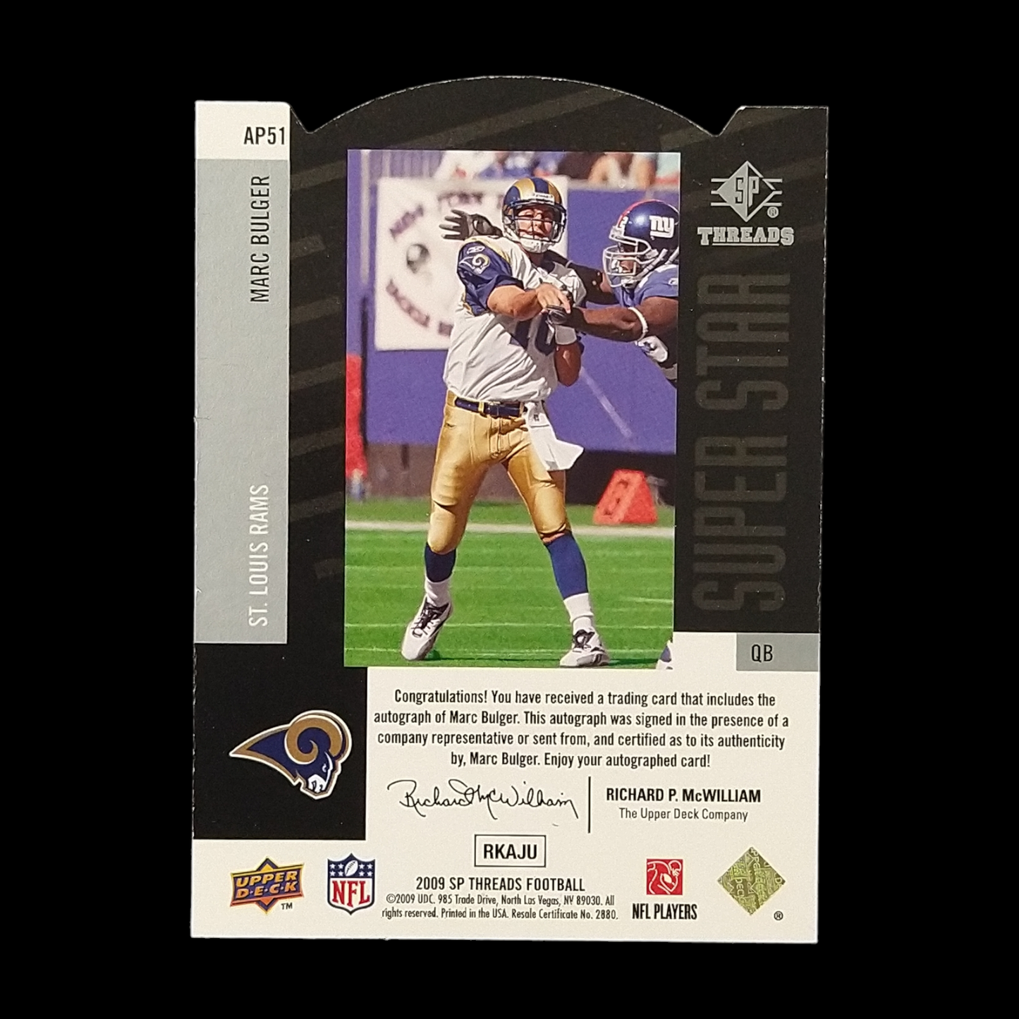 2009 Upper Deck SP Threads Marc Bulger Autograph /15