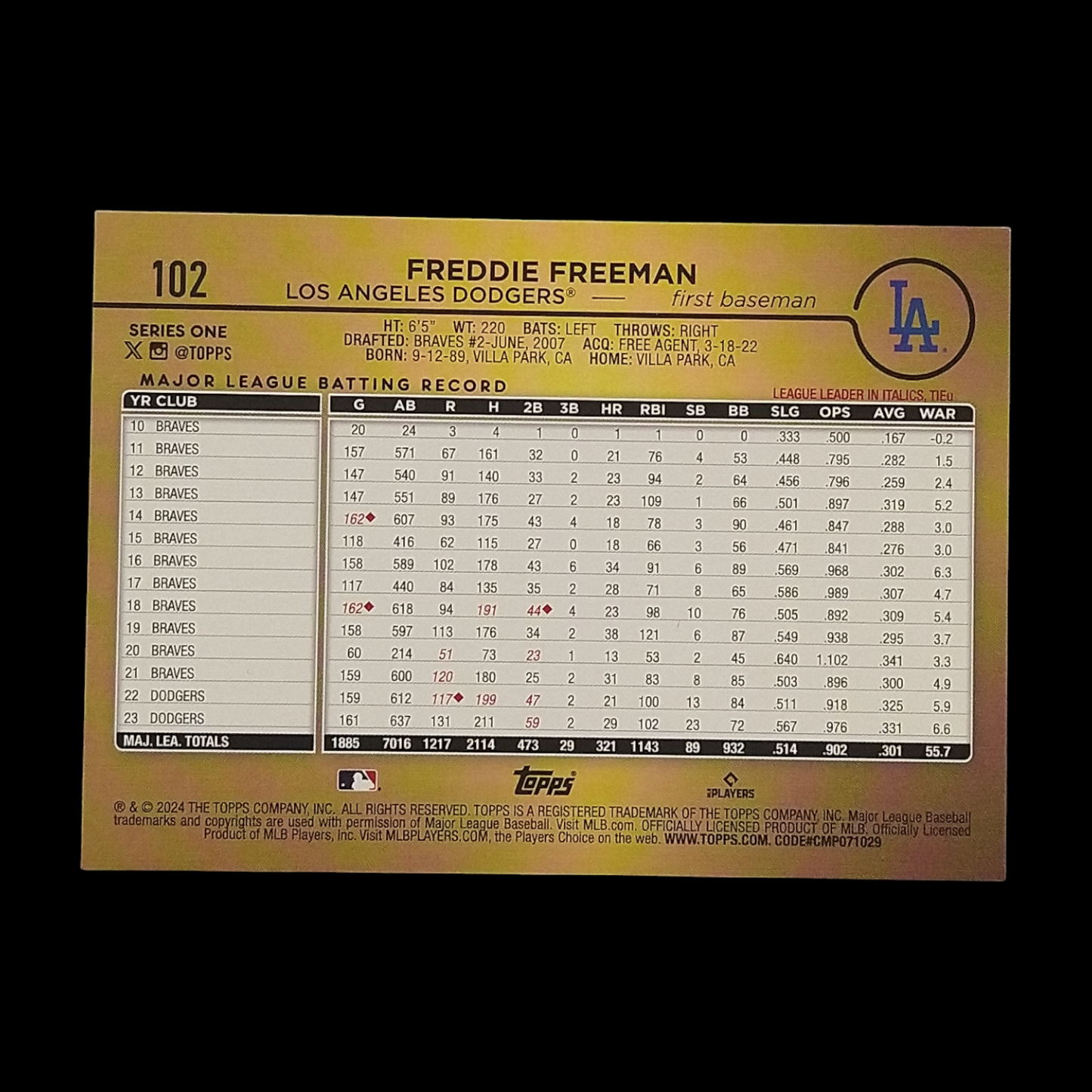 2024 Topps Freddie Freeman Golden Mirror SSP