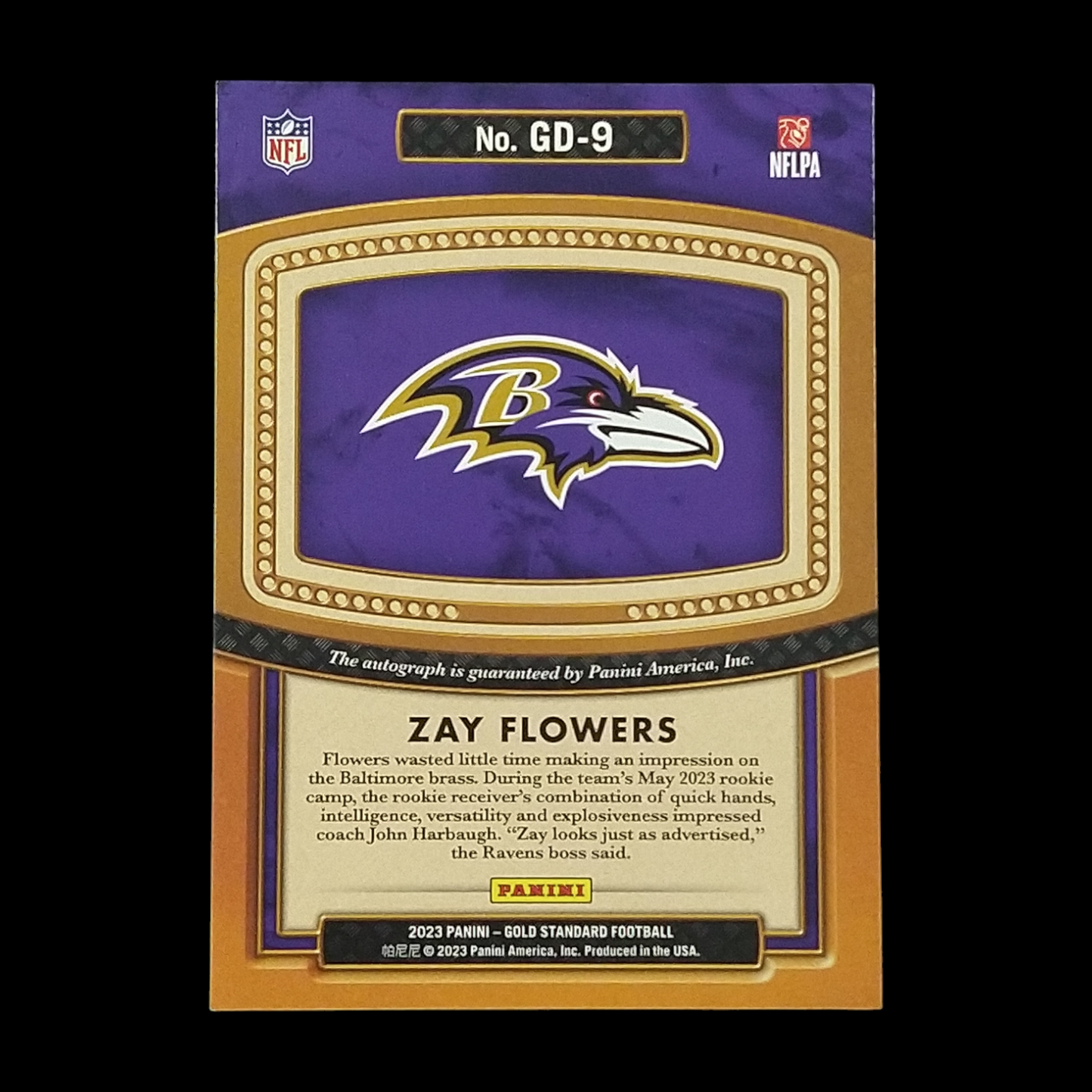 2023 Panini Gold Standard Zay Flowers Rookie Autograph /99