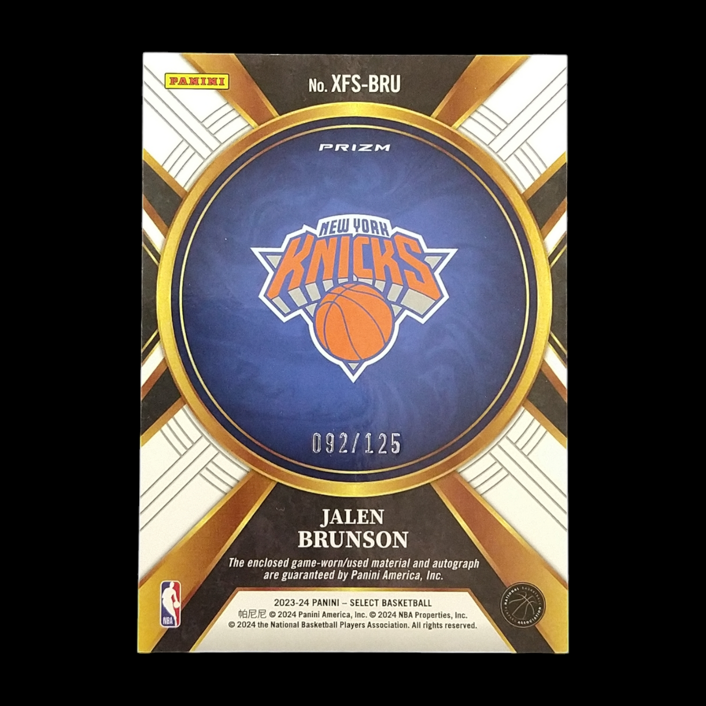 2023-24 Panini Select Jalen Brunson X Factor Jersey Autograph /125