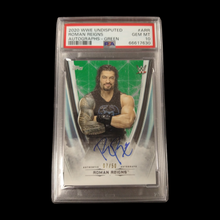 Load image into Gallery viewer, 2020 WWE Roman Reigns Undisputed Green On Card Autograph Serial # /50 PSA 10