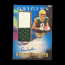 Load image into Gallery viewer, 2022 Panini Origins Christian Watson Rookie Patch Autograph Blue Serial # 40/49