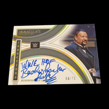Load image into Gallery viewer, 2022 Panini Immaculate WWE Bushwhacker Luke Inscribed Autograph Serial # 58/75