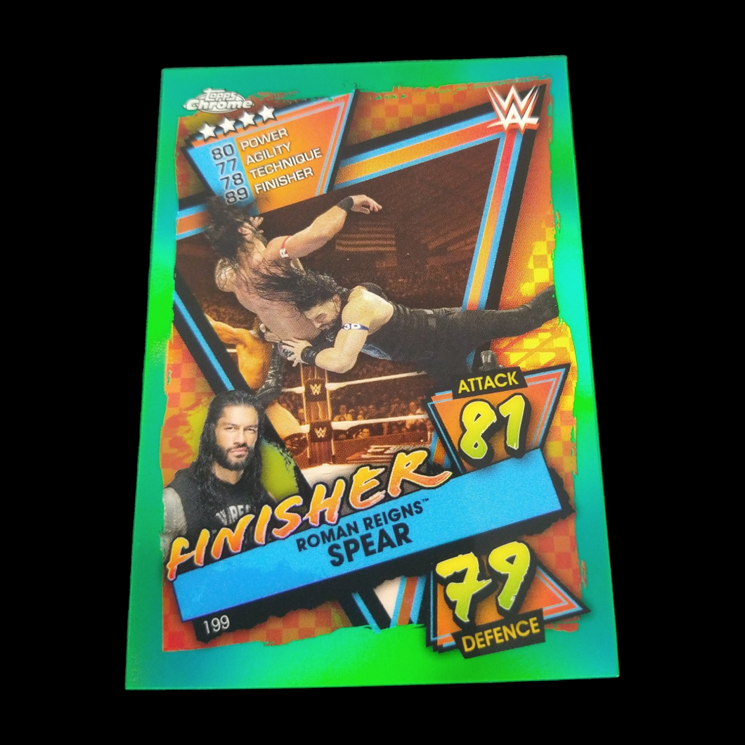 2021 Topps Roman Reigns Finisher Green Refractor Serial # 41/50