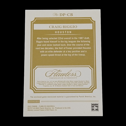 2022 Panini Flawless Craig Biggio Dual Jersey Patch serial # 9/10