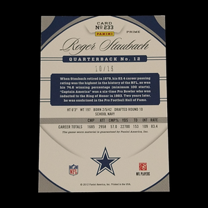 2012 Panini Certified Roger Staubach Mirror Gold Game Used Jersey Patch Serial # 10/19