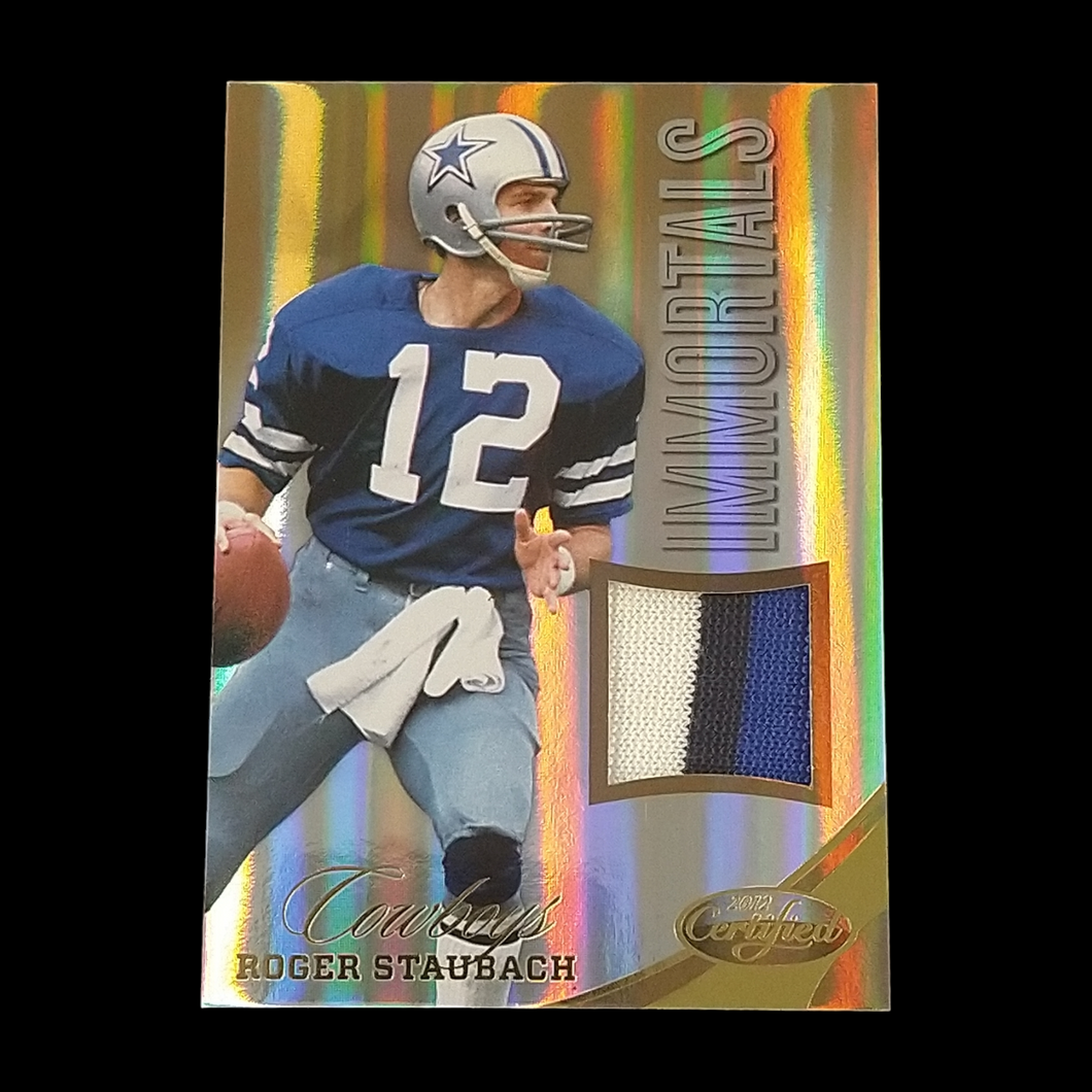 2012 Panini Certified Roger Staubach Mirror Gold Game Used Jersey Patch Serial # 10/19