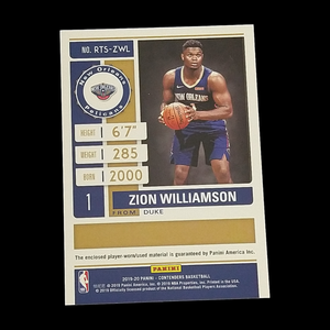 2019-20 Panini Contenders Zion Williamson Rookie Jersey