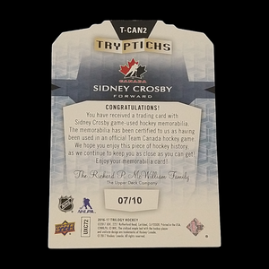 2016-17 Upper Deck Trilogy Sidney Crosby Stick Patch Serial # 7/10