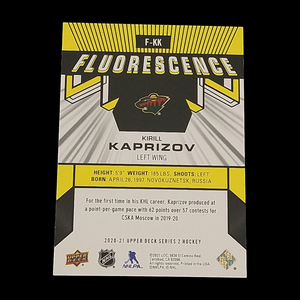 2020-21 Upper Deck Kirill Kaprizov Fluorescence Rookie Serial # 85/150
