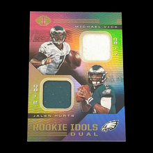 Load image into Gallery viewer, 2020 Panini Illusions Jalen Hurts Rookie Michael Vick Dual Jersey Relic