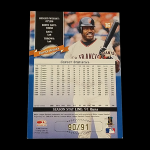 2000 Donruss Barry Bonds Season Stat Line Serial # 90/91