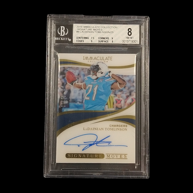 2019 Panini Immaculate LaDainian Tomlinson Signature Moves Autograph BGS 8 / 10 Auto Serial # 9/25