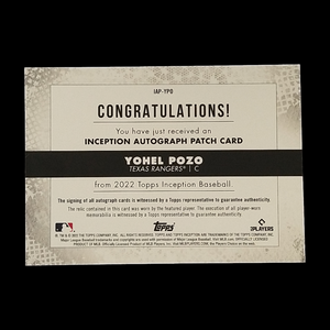 2022 Topps Inception Yohel Pozo Rookie Button Patch Autograph Serial # /6