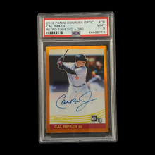 Load image into Gallery viewer, 2018 Panini Donruss Optic Cal Ripken Orange Prizm Autograph PSA 9 Serial # 4/8