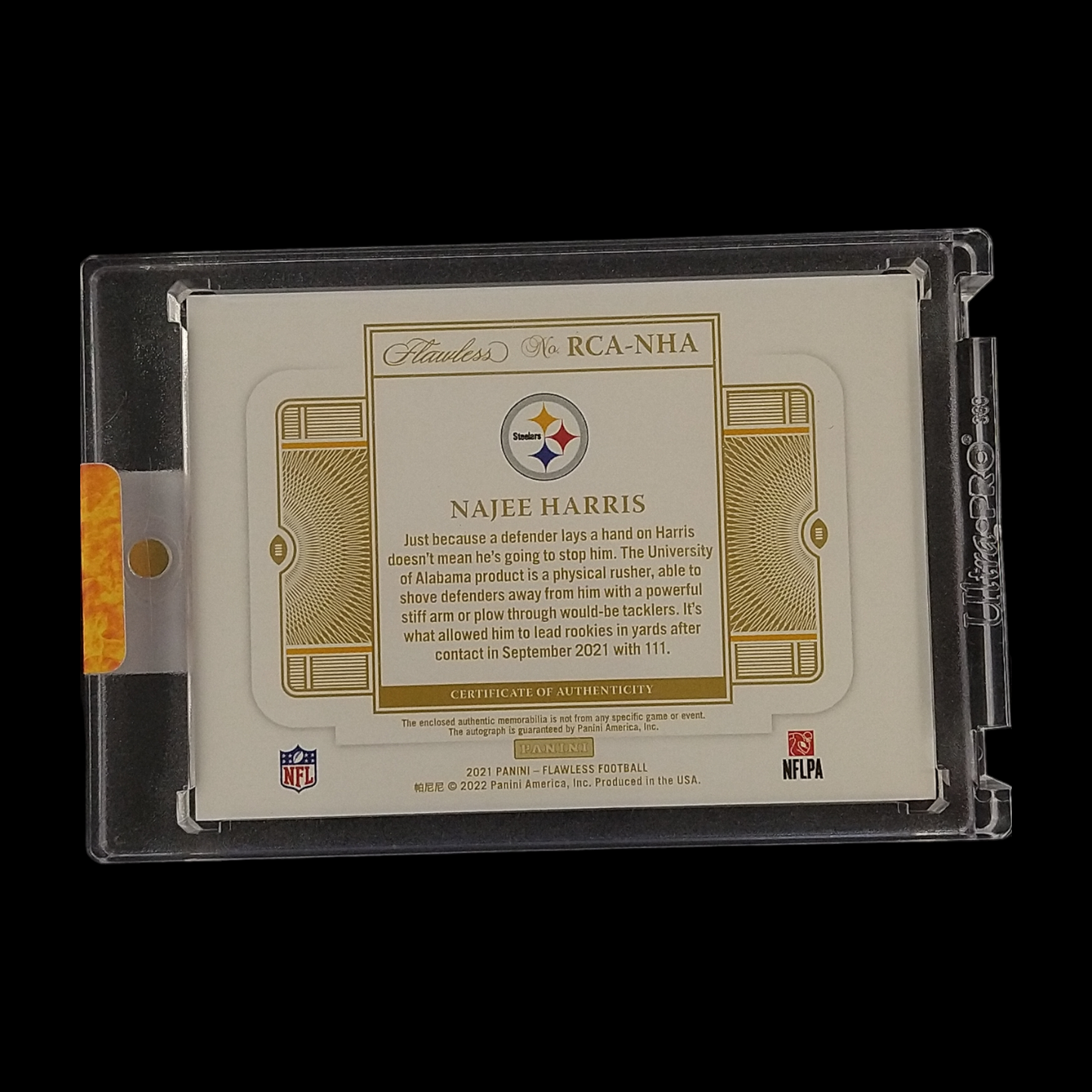 2022 Panini Flawless Najee Harris Rookie Cleat Autograph Serial # 2/5