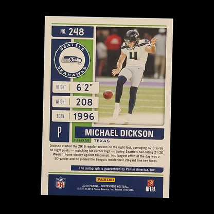2019 Panini Contenders Michael Dickson Championship Rookie Ticket Autograph Serial # /49