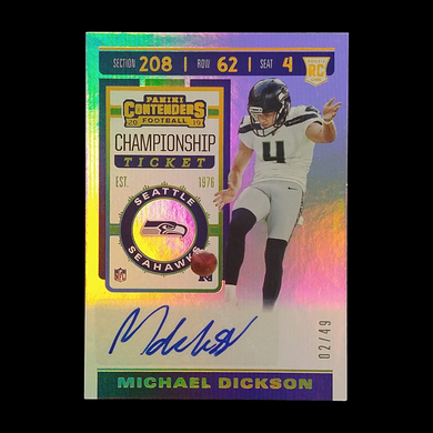 2019 Panini Contenders Michael Dickson Championship Rookie Ticket Autograph Serial # /49