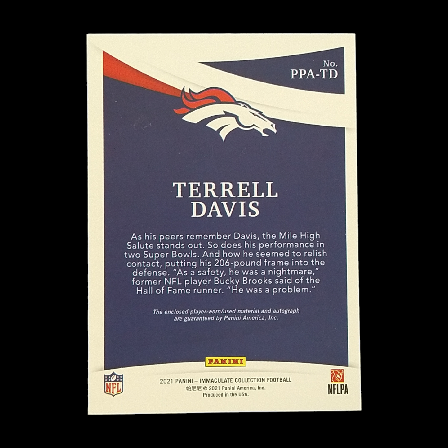 2021 Panini Immaculate Terrell Davis Jersey Patch Autograph Serial # /10