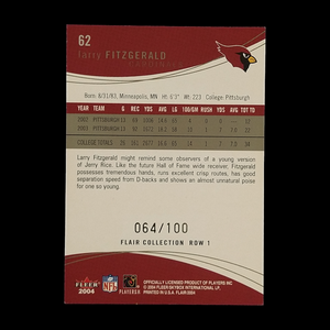 2004 Flair Showcase Larry Fitzgerald Rookie Serial # /100