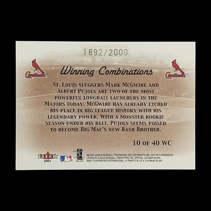 2001 Fleer Platinum Mark McGwire & Albert Pujols Rookie Serial # /2000