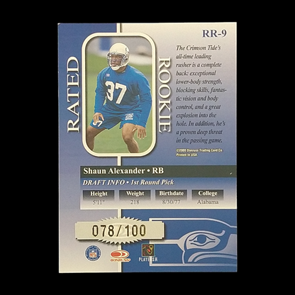 2000 Donruss Shaun Alexander Rated Rookie Medalist Serial # /100