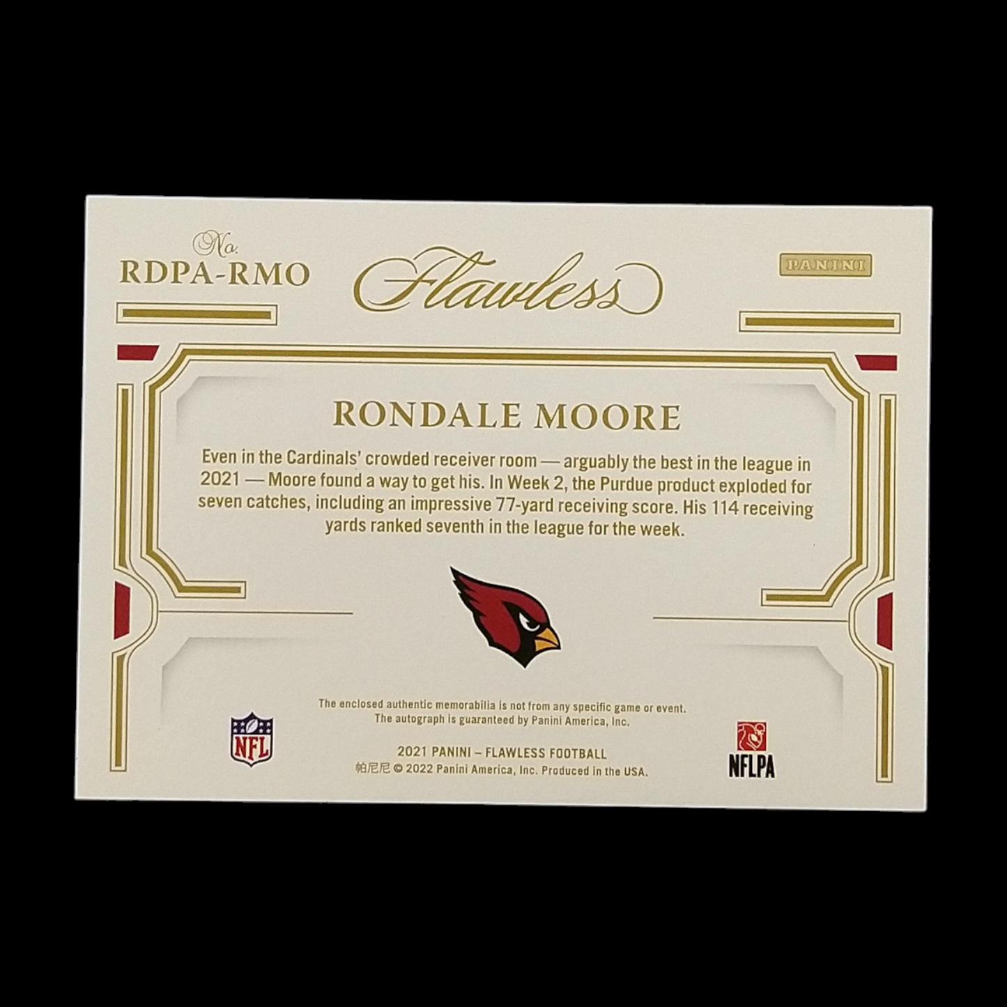 2021 Panini Flawless Rondale Moore Rookie Patch Autograph Serial # /25