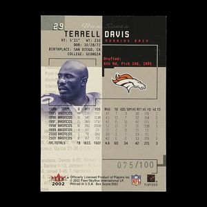 2002 Fleer Box Score Terrell Davis Serial # /100