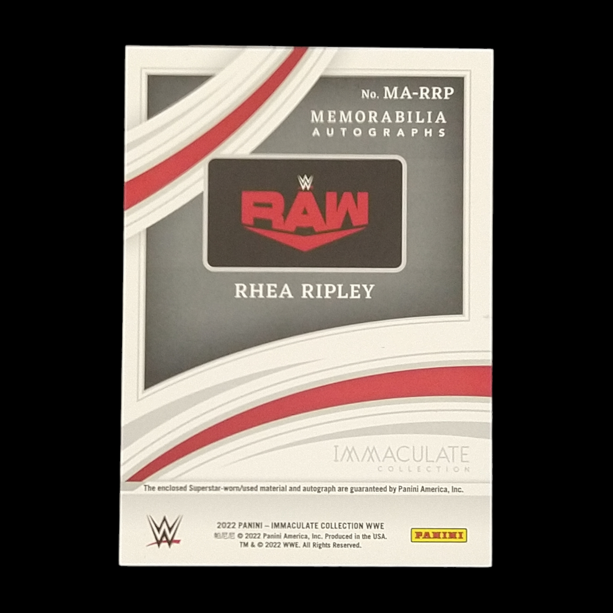 2022 Panini Immaculate Rhea Ripley Memorabilia Autograph Serial # /99 – SCJ