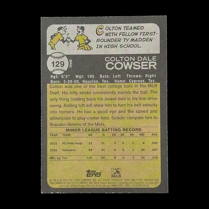 2022 Topps Heritage Minor League Colton Cowser Photo Variation #129