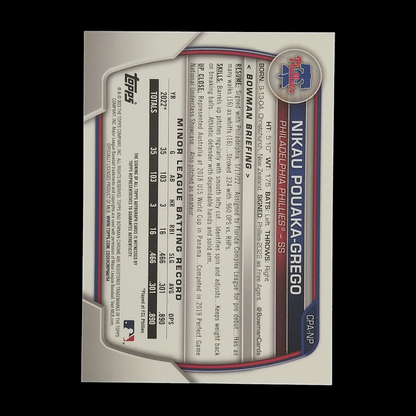 2023 Bowman Chrome Nikau Pouaka-Grego Atomic Refractor Autograph Serial # /100