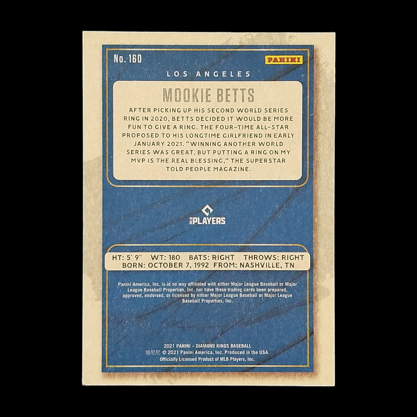 2021 Panini Diamond Kings Mookie Betts Wood Frame Serial # /15