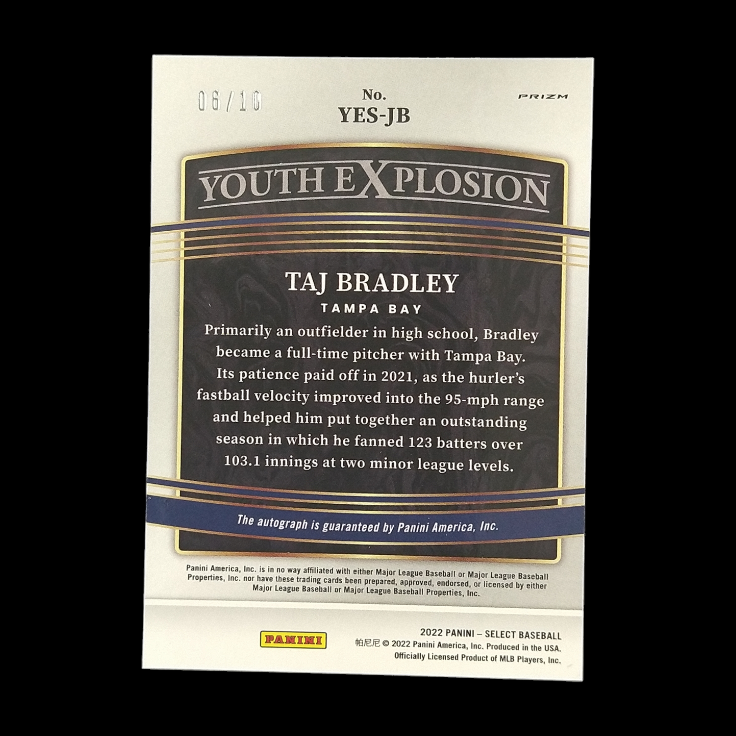 2022 Panini Select Taj Bradley Youth Explosion Gold Prizm Autograph Serial # /10