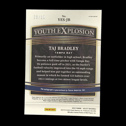 2022 Panini Select Taj Bradley Youth Explosion Gold Prizm Autograph Serial # /10