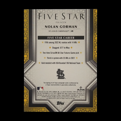 2023 Topps Five Star Nolan Gorman Blue Rookie Autograph /25
