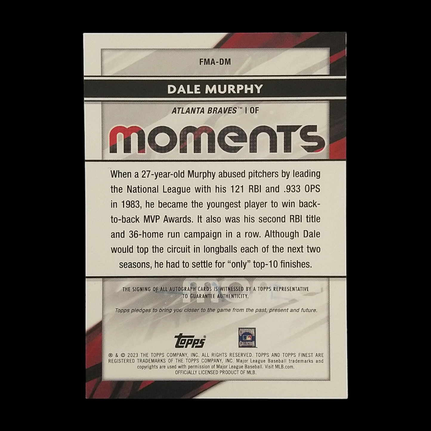2023 Topps Finest Dale Murphy Autograph