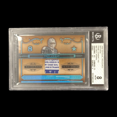 2006 Panini National Treasures Troy Aikman Game Worn Laundry Tag /10 BGS 8