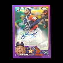 Load image into Gallery viewer, 2023 Topps Chrome Yainer Diaz Rookie Purple Refractor Autograph /250