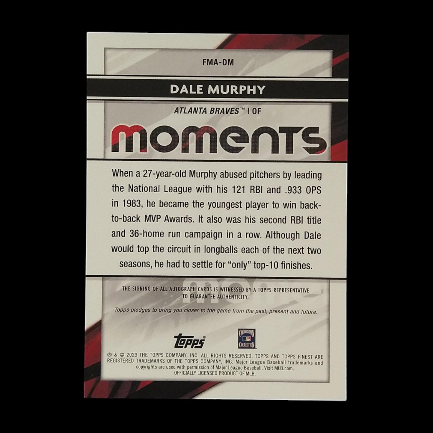 2023 Topps Finest Dale Murphy Moments Autograph