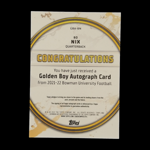 2022 Bowman Chrome University Bo Nix Golden Boy Refractor Autograph /99