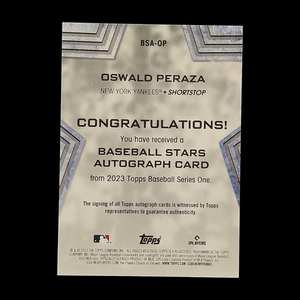 2023 Topps Oswald Peraza Baseball Stars Autograph