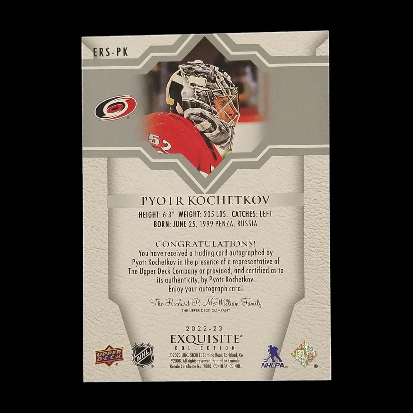 2022-23 Upper Deck Exquisite Pyotr Kochetkov Rookie Autograph /99