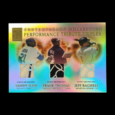 2003 Topps Tribute Sammy Sosa , Frank Thomas , Jeff Bagwell Triple Jersey Relic